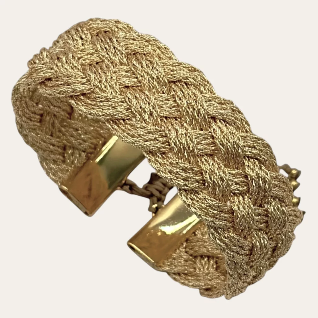 Manchette tissée large or 25 mm avec embouts laiton doré à l’or fin