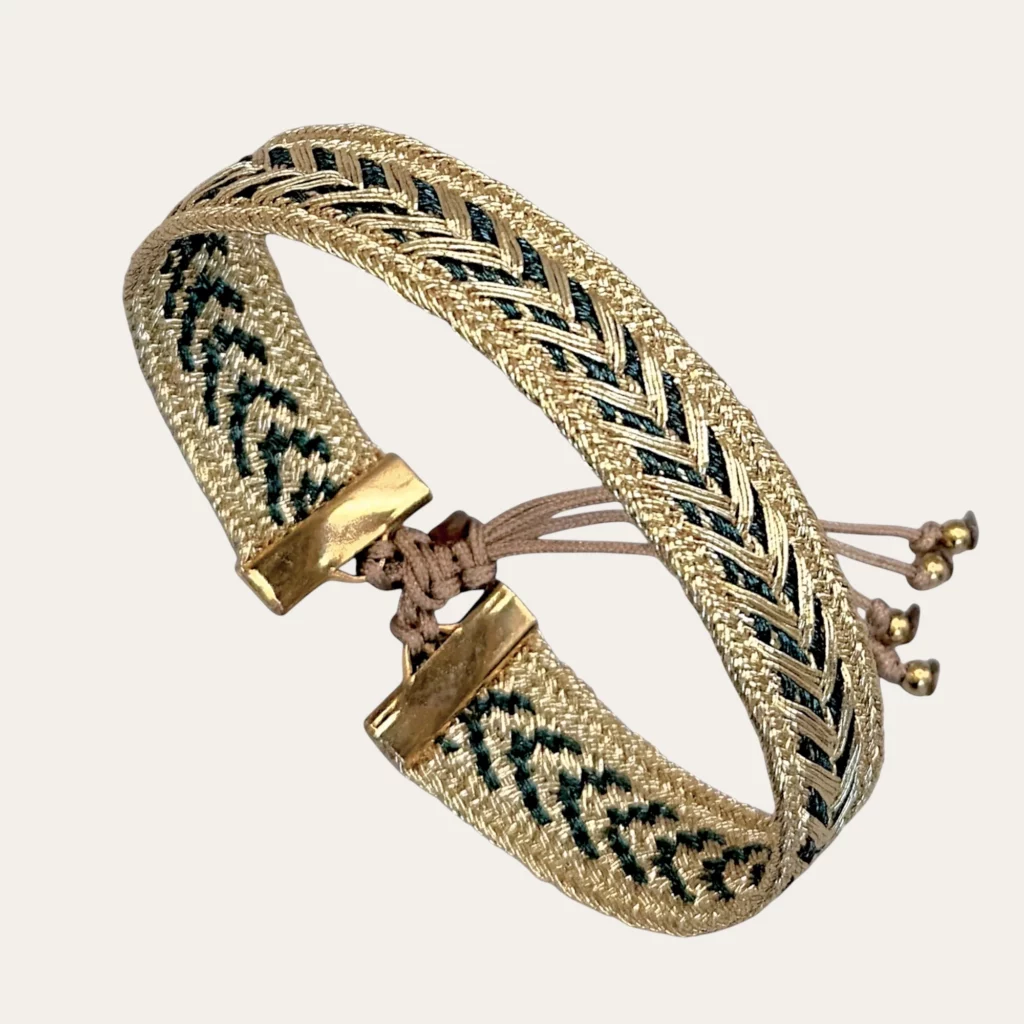 Bracelet STELLA or et vert motif épi – bijou tissé chic HANFAZ