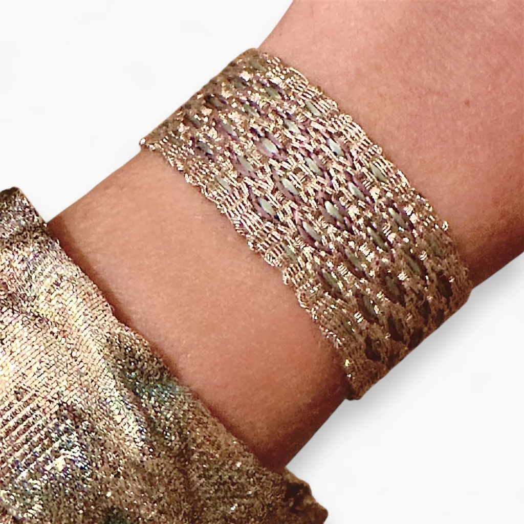 Manchette SIWA champagne parme vert d’eau motif losange bijou tissé femme